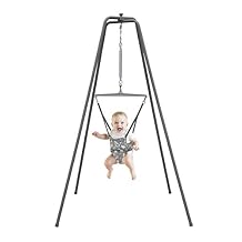 سترة Jolly Jumper Elite Grey Safari Baby Exerciser - إطار قوي، حامل بارتفاع 6 أقدام، مقعد سرج للتمرين في الأماكن المغلقة والمفتوحة، ارتفاع قابل للتعديل، للأطفال الرضع حتى وزن 28 رطلاً
