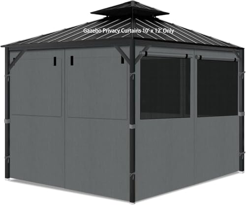 Gazebo Privacy Curtains 10' x 12' with Mosquito Windows, 4-Panels Side Wall with Zipper Universal Replacement for Patio, Outdoor Canopy, Garden and Backyard, Gray (Curtain Only)