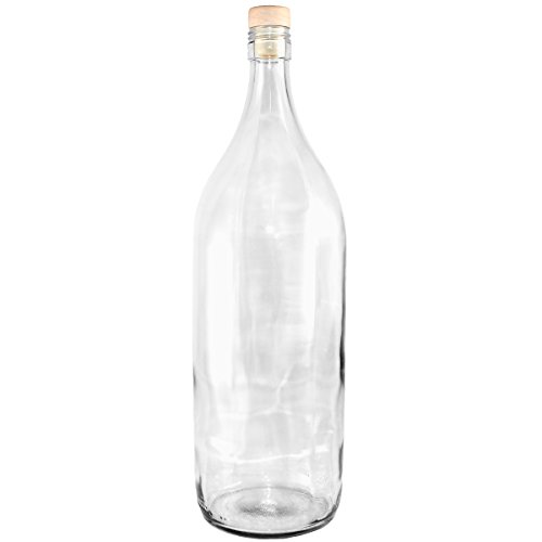 Set Bottiglie 2LT Parigi Vetro Trasparente e Moderno Da Riempire Liquore Acqua Vino Olio Tappo In Sughero (2, 2 Litri)