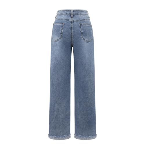 Women's High - Waist Casual Distressed Straight Leg Stretch Jeans with Pockets2