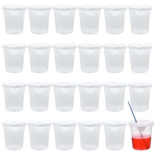 Bosreroy 24 Pack Spill-Proof Paint Cups with Lids for Art Classes, Plastic Craft Cups for Painting Parties