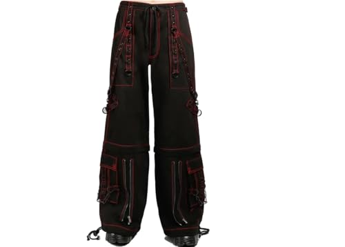 Generic Gothic Super Stud Pant Cyber Chain Goth Jeans Punk Rock Black Gothic Vintage Cotton Gens Trouser Pant Red Stitch2