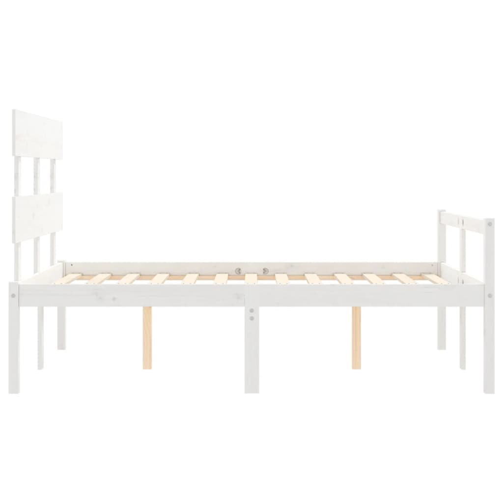 Massivholz Seniorengerecht 45cm Sitzhöhe Bettgestell Weiß 120x190 cm | Seniorenbett mit Kopfteil Weiß Massivholz 120x190 Kiefernholz Bett mit Lattenrost und Stauraum für Senioren