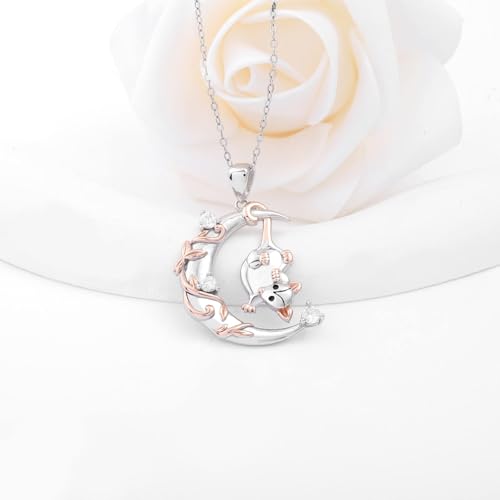 Possum Necklace for Women - 925 Sterling Silver Opossum Moon Pendant Necklace Animal Jewelry Gifts Hypoallergenic Christmas Day3