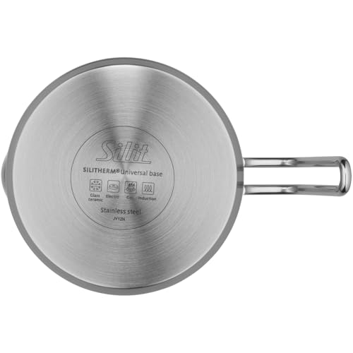 Foto von Silit Achat Milchtopf Induktion mit Glasdeckel 14 cm, hoher Kochtopf 1,7l, Edelstahl teilmattiert, Milchkopchtopf Induktion, unbeschichtet, backofengeeignet