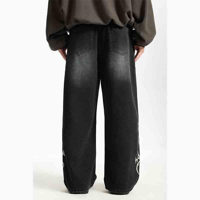 BXCNCKD Men's Graphic Printed Wide Leg Jeans, high Street Loose fit Distressed Straight Leg Pants Mens Jeans Relaxed fit4