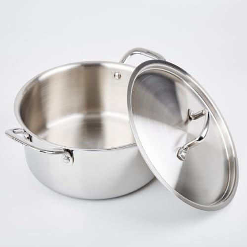 Image of LIMETRO STEEL Triply Stainless Steel Stock Pot with SS Lid /Briyani Pot /Casserole | 18cm 3-Layer Casserole with Lid