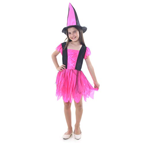 Fantasia Bruxa Encantada Infantil 10343-G Sulamericana Fantasias Rosa/Preto G 10/12 Anos