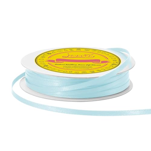 Image of Double Face Lt.Blue Satin Thin Ribbon 1 /8 inch X 50 Yards Polyester Lt.Blue Ribbon for Gift Wrapping Very Suitable for Weddings Party Hair Bow Invitation Decorations and More