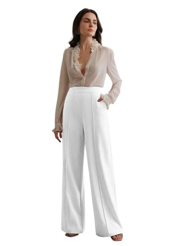 Image of KOTTY Women's Formal and Casual Pants - Straight Palazzo and Wide Leg Trousers for Women in Cotton Lycra and Stretchable Fabric