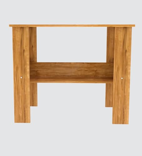 Image of Compact Study Desk with Storage Shelf, Natural Wood Finish, Space-Saving Home Office Table, 90x50x74 cm, DIY Assembly