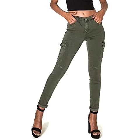 Nina Carter Ladies Cargo Pants Skinny Trousers Stretch Jeggings Jeans UK 6-14 (8, Khaki Green) Cover