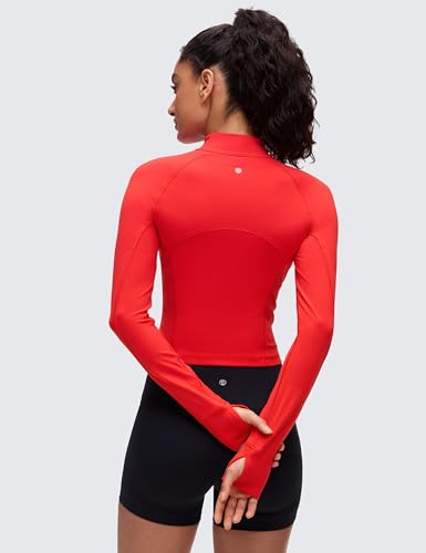 Image of CRZ YOGA Butterluxe Half Zip Crop Top | Workout, Extremely Soft, Slim Fit, Thumbholes, Side Pocket, Long Sleeve Shirts for Women