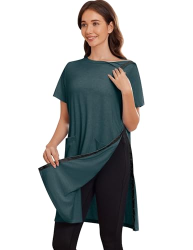 Image of Deyeek Women's Post Shoulder Surgery Hospital Gowns Tear Away Short Sleeve Full Open Side Snap Adaptive Clothing Nightgowns