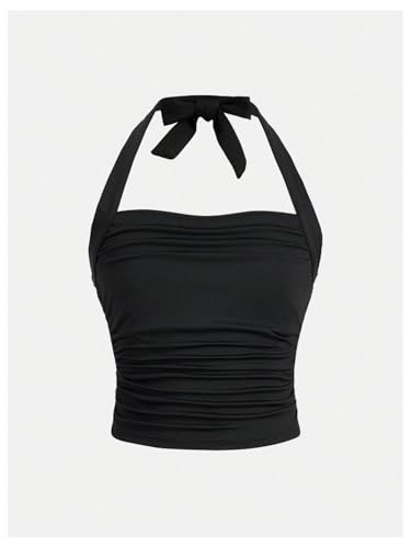 Image of SOLY HUX Girl's 2 Piece Halter Tank Top Leopard Print Ruched Tie Backless Sleeveless Y2k Tops