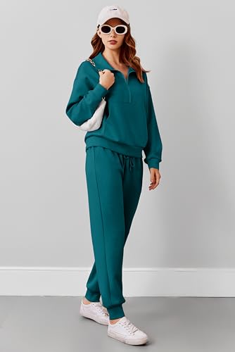 Image of PINSPARK 2 Piece Sets for Women 2026 Fall Travel Outfits Long Sleeve Tracksuit Joggers Sets Half Zip Sweatsuit Matching Set