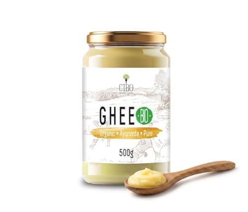 Cibo Ghee Ecológico 500g - Leche de Parma y Reggio Emilia - Made in Italy - Vacas de Pasto - Punto de Humo 250°C - De Nata Centrifugada