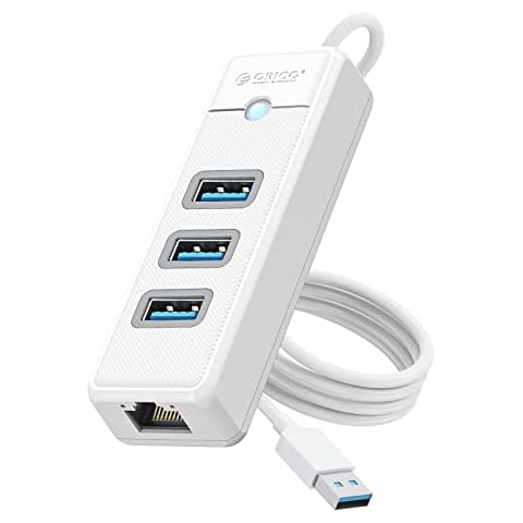 ORICO USB Hub Ethernet, 4 Port USB 3.0 Hub con RJ45 Gigabit Ethernet Adapter Cover