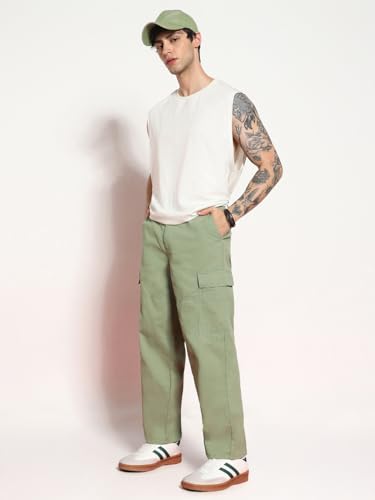 Image of Urbano Fashion Men's Loose Baggy Fit Solid Cargo Chino Trouser Pant with 6 Pockets Non-Stretchable