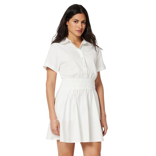 Amazon Essentials Womens Fit & Flare Cotton Poplin Collared Short Sleeve Dress with Elastic Waist Bright White XX-Large