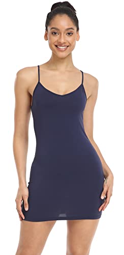 Image of Qaffier Full Slips Dress for Women Adjustable Spaghetti Strap V Neck Under Dress Camisole Mini Slip Dress