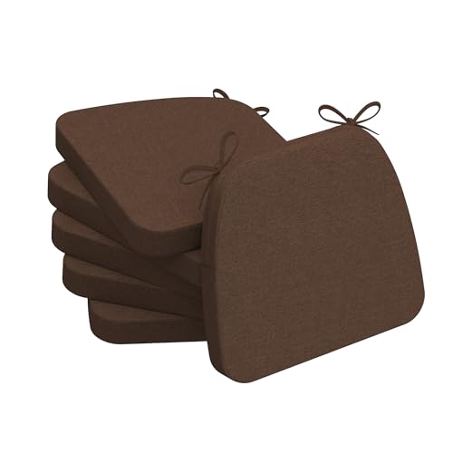 Image of AAAAAcessories D-Shaped Chair Cushions, 2 inch Thick Dining Chair Pads with Ties and Removable, Machine-Washable Cover, 17 inch x 16 inch, Set of 6, Brown