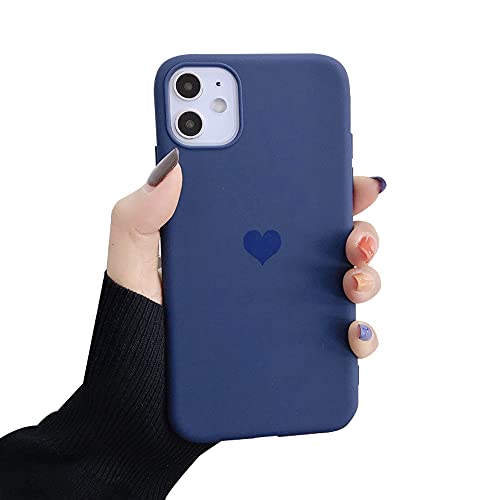 Tybiky Coque Compatible avec iPhone XS/X, Silicone Mat Souple avec Coque en Forme de Coeur d'amour Dessin Ultra Fine Antichoc TPU Bumper Housse de Protection pour Coques XS/X, Bleu