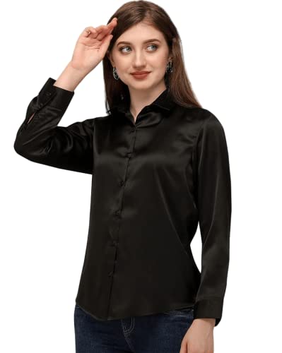 Image of Bowrain Satin Silk Fabric Spread Collar Full Sleeve Top Shirt for Women and Girl