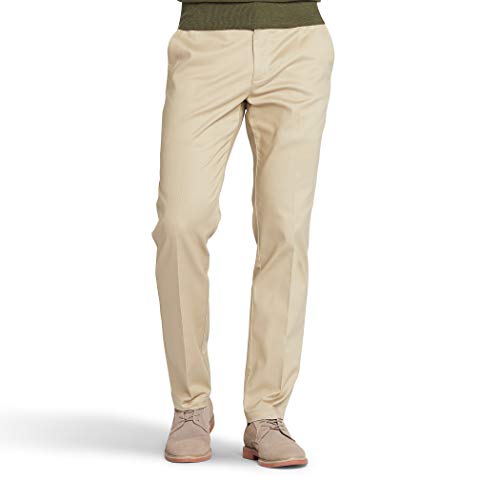 Lee Men's Total Freedom Stretch Slim Fit Flat Front Pant, Khaki, 32W x 32L