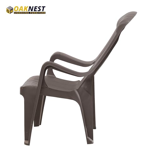 Image of Oaknest Supreme Comfy Relaxing Chair - Ergonomic High-Back Plastic Armchair for Home, Garden, Balcony & Patio | Heavy-Duty, Weather-Resistant & Easy to Clean | Champagne Grey | Set of 4