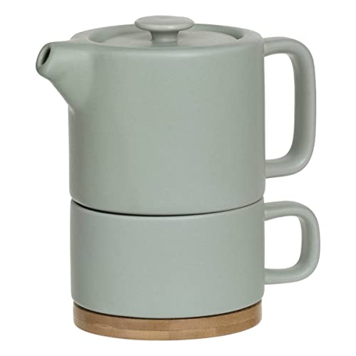 Secret de Gourmet - Théière Solitaire Nature Mint en céramique avec Tasse amovible intégrée