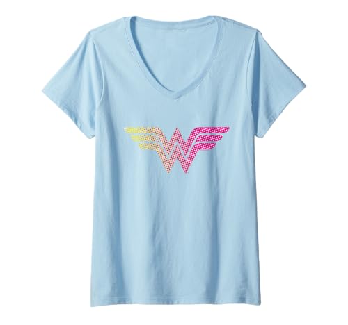 Femme Wonder Woman 80th Pop Art Wonder Logo T-Shirt avec Col en V