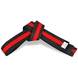 MACS Martial Arts 1.75' Wide Karate/Taekwondo Double Wrap Black Belts with Color Stripe (Black With Red Stripe, 8 (136'))