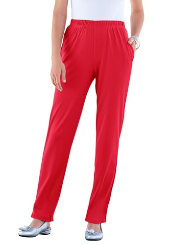 Roaman's Women's Plus Size Straight Leg Soft Knit Pull On Pant - 3X, Vivid Red