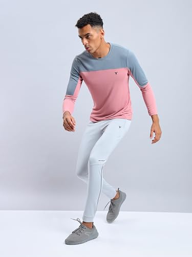 Image of TECHNOSPORT Men Colorblock Slim Fit Round Neck T-Shirt with TECHNOCOOL+ (Light Blue) Gym Tee Dry Fit T Shirt for Men Sports Top for Him