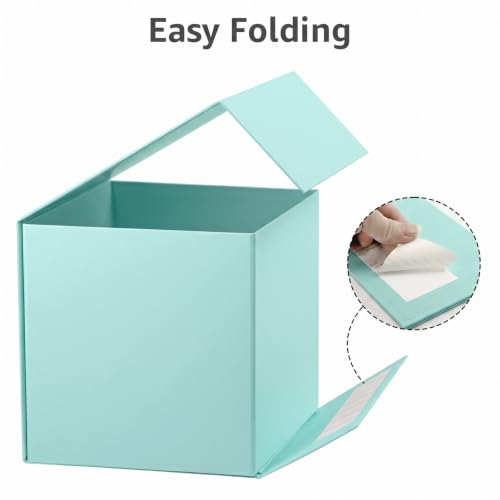Image of LIFELUM Green Blue Square Gift Box for Presents with Magnetic Lid 8.6 x 8.6 x 8.6 inch, 1 Pack Gift Box Contains Card, Ribbon, Shredded Paper Filler for Wedding, Birthday, Bridal Gifts