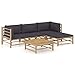 vidaXL Gartenmöbel 5-TLG. mit Dunkelgrauen Kissen Garten Garnitur Sitzgruppe Sofa Gartensofa Lounge Gartenset Sitzgarnitur Mittelsofa Ecksofa Fußhocker Bambus