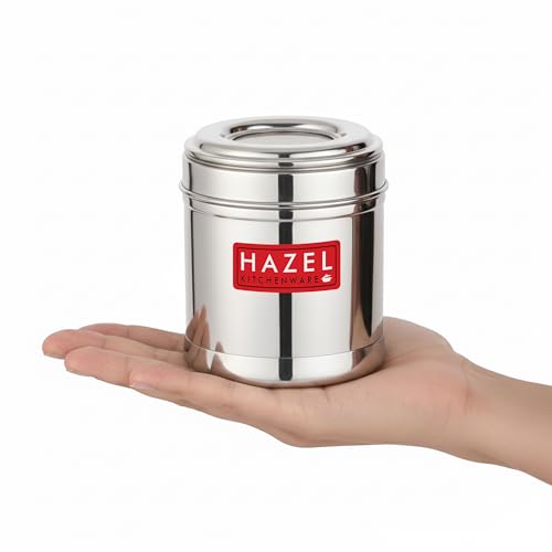 Image of HAZEL Stainless Steel Kitchen Containers 300ml Set of 2 with Transparent See-Through Lid | Airtight Spice & Dry Fruit Storage Jars