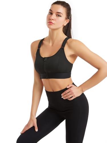 Image of Celary Woman's Sports Bra|Polyester Spandex High Impact Front Zip Sports Bra |Size:- XS to 5XL |Gym Workout & Yoga Running Activewear Bra with Criss Cross Back Support