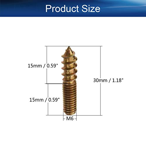 Image of 20Pcs Carbon Steel Double Headed Hanger Bolts 1.18 inch Length Self-Tapping Screw for Furniture Installation M6x30 Bronze