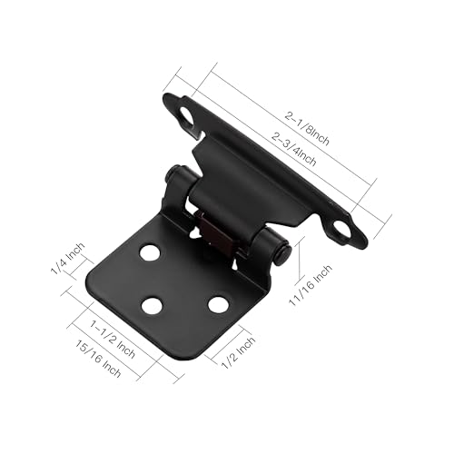 Ravinte 50 Pack 25 Pairs 1/2" Overlay Cabinet Door Hinges Kitchen Black Semi-Concealed Hinges Face Mount Self-Closing Cabinet Hardware with Bumpers & Screwdriver - Image 3