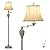 Traditional LED Floor Lamp with 350° Adjustable Swing Arm Lamp – Vintage Standing Pole lamp for Living Room, Bedroom and Office – Rustic Upright Floor Light for Home Décor with Faux Silk Fabric Shade