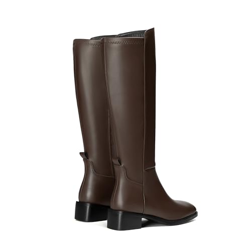 vivianly Women's Stretch Wide Knee-High Boots - Square Toe Block Heel, Side Zipper Tall Boots3