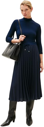 Tommy Hilfiger Damen Kleid Slim Rib Mix Midi-Länge, Blau (Dark Night Navy), M