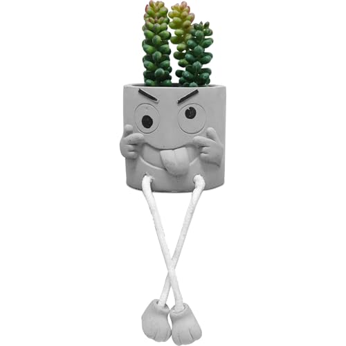 Zerzsy Artificialplant Succulents in Cement Pots with Hanging Leg, Kitchen Shelf Decor, Bathroom Shelf Decoraion, Home Sheves Decoration Accents, Office Wall Decor - Set of 1