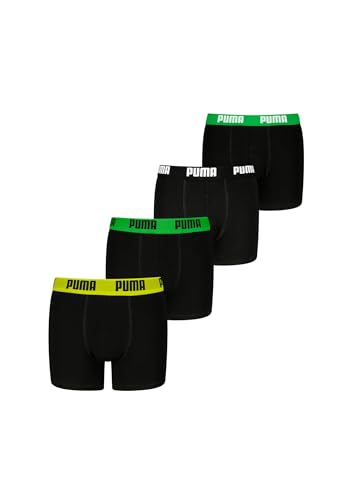 PUMA Boxershorts Jungen für Kinder Unterhose weicher Bio-Baumwollstretch 4er-Pack, Farbe:Green/Black, Bekleidung:164
