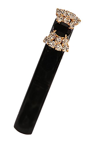 Caravan French Hand Decorated Automatic Barrette with Bow in Jet and Crystal Stone