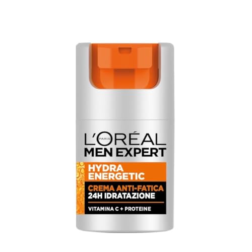 L'Oréal Paris Men Expert Crema Idratante Anti-Fatica Uomo, Pelle Rivitalizzata, Levigata e Idratata, Occhiaie e Rughe Sottili Ridotte, Arricchita con Proteine e Vitamina C, Hydra Energetic, 50 ml
