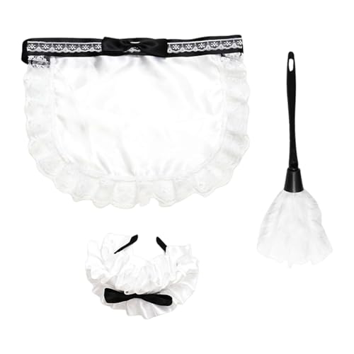 Disfraz de sirvienta francesa – Conjunto de cosplay de anime de 3 piezas para mujer, diadema delantal, disfraz de disfraz, conjunto de disfraz de decoración, aro de pelo de sirvienta francesa |