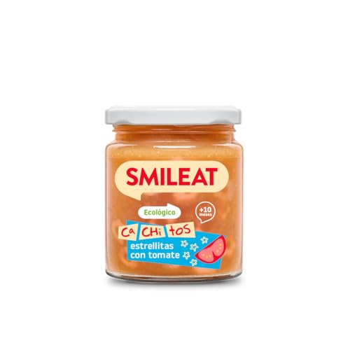 Smileat - Tarrito de Ca-Chi-Tos de Estrellitas con Tomate - Ecológico, Sin Azúcar Añadido, Sin Sal, Sin Gluten, Sin Leche, Sin Huevos - Ideal para peques a Partir de 10 Meses - 230g